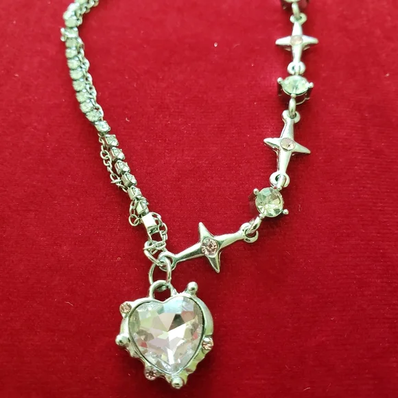 Punk Fashion Beautiful Pink Crystal Heart Shape Ladies Pendant Necklace - Picture 7 of 8